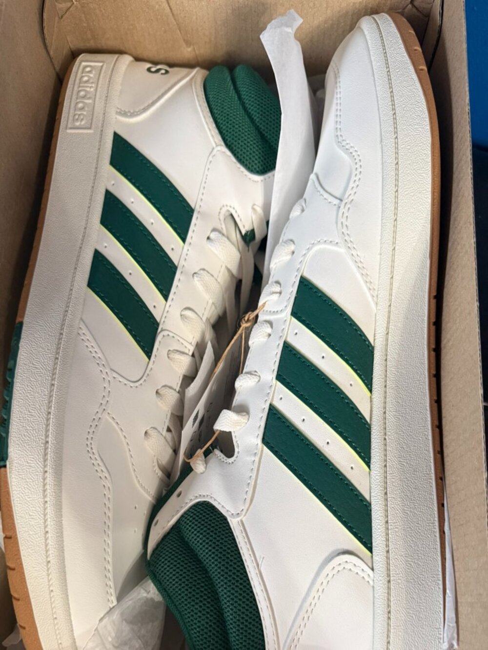 adidas Hoops 3.0 Mid White Green High Top Sneaker Men 8.5 / Women 10